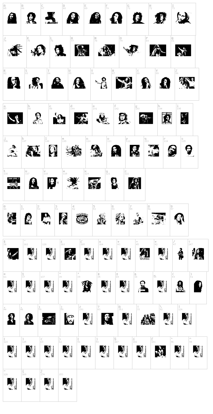Bob Marley font map